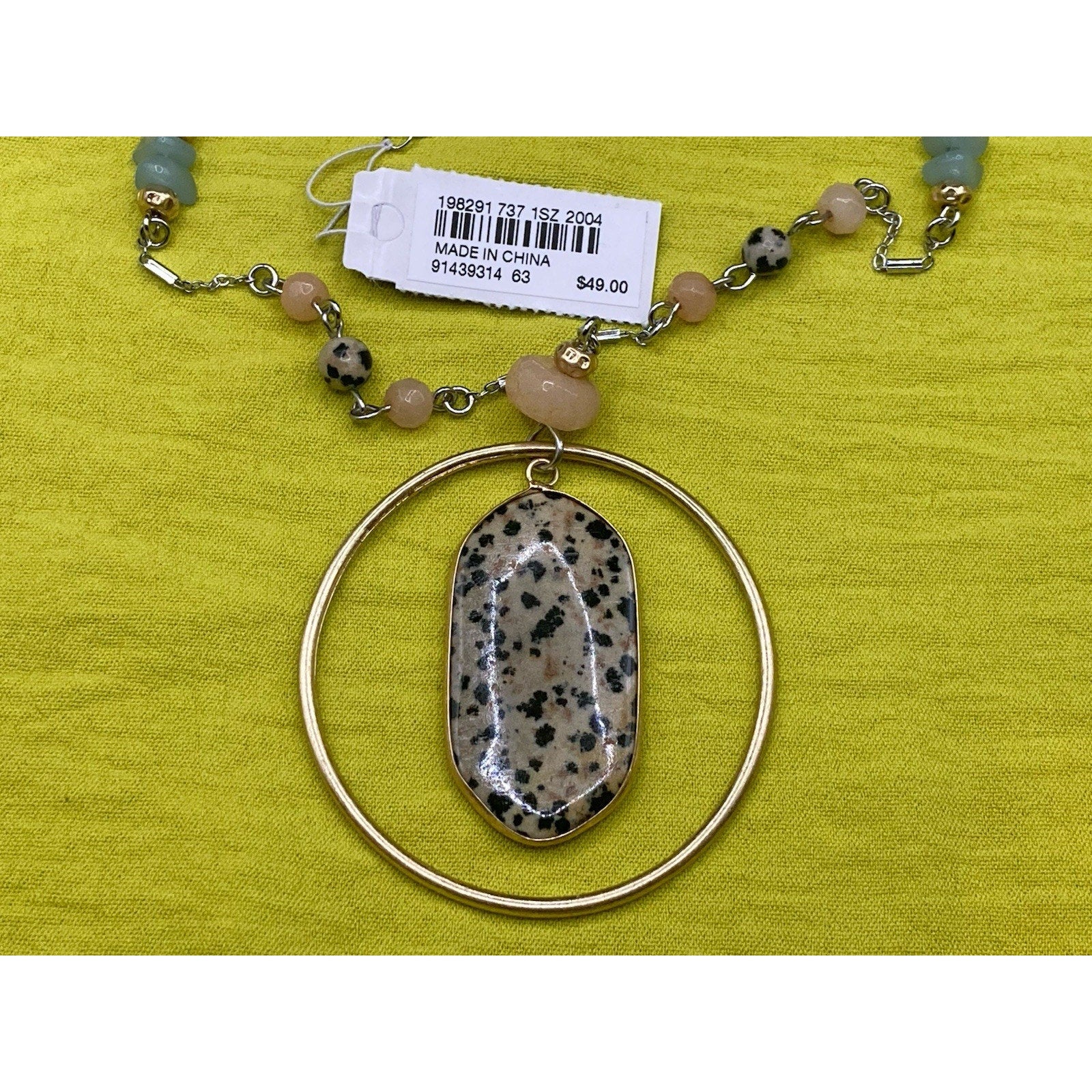 J. Jill Gold Tone Dalmatian Stone Pendant Long Silver Necklace $49.00 Retail