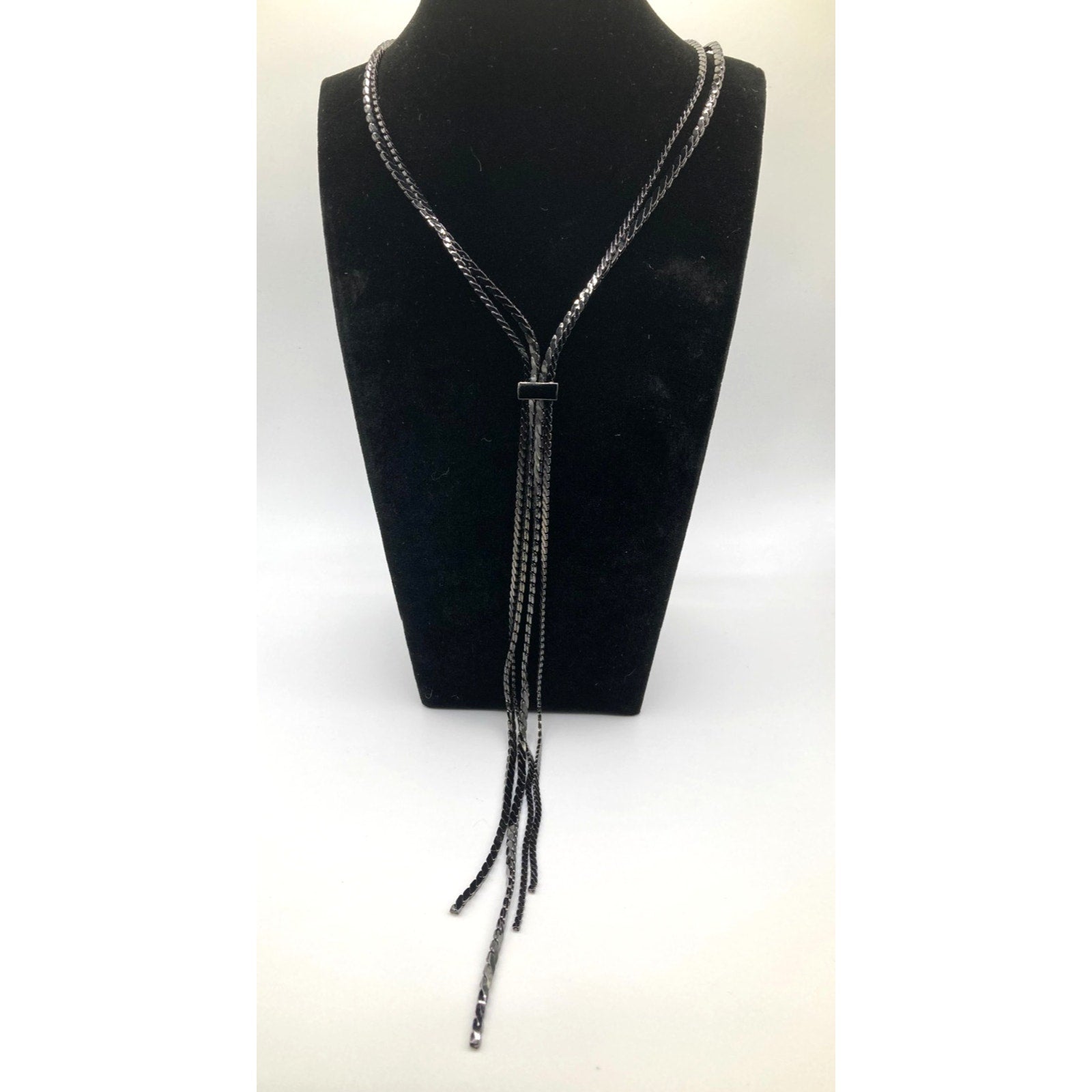 EXPRESS All Black Metal Y Drop Multi-strand Tassel Necklace NEW