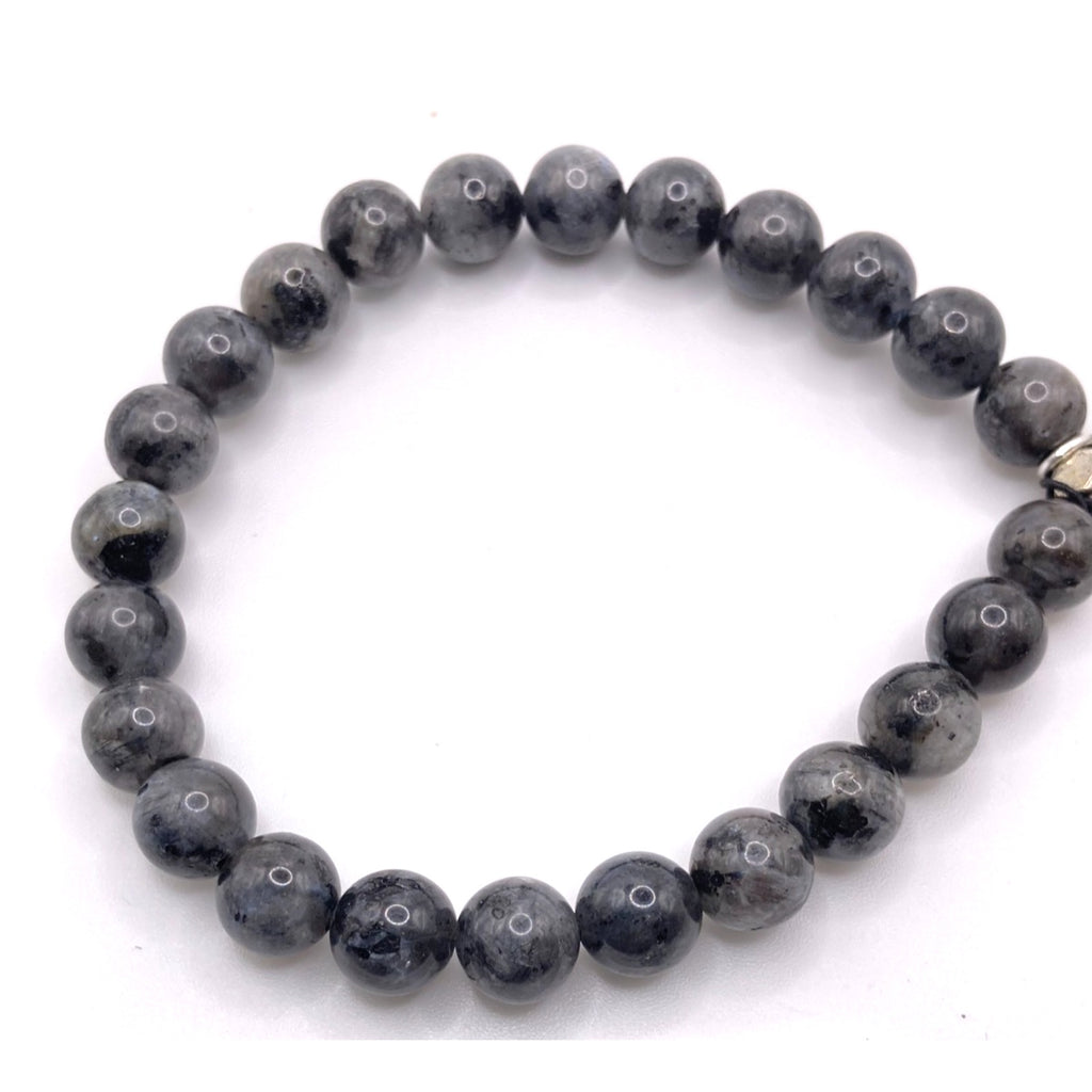 EXPRESS Men Women Genuine Stone Marbled Black Stretch Wristband Bracelet NEW