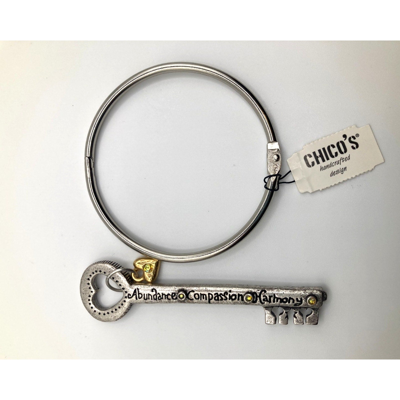 CHICO'S Lock & Key Themed Heart Abundance, Compassion, Harmony Novelty Bracelet