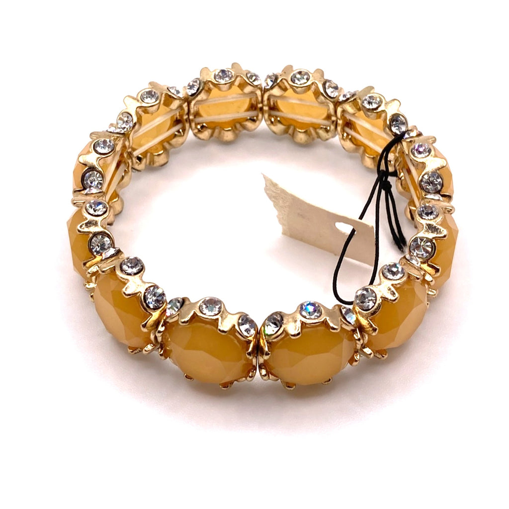 STONY Gold Tone Neutral Melon Colored Stretch Bracelet w/ Rhinestone Sz 6.5
