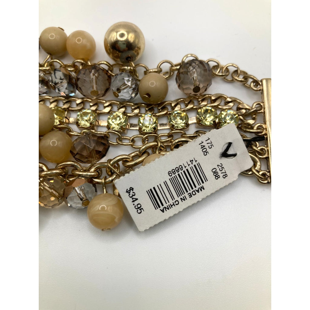 THE LIMITED Multi-strand Chunky Gold Tone Bauble Rhinestone Bracelet Nude/Green