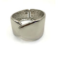 CHICO'S Wide Curve Silver Tone Shiny Polished Hammered Hinge Clamp Bracelet