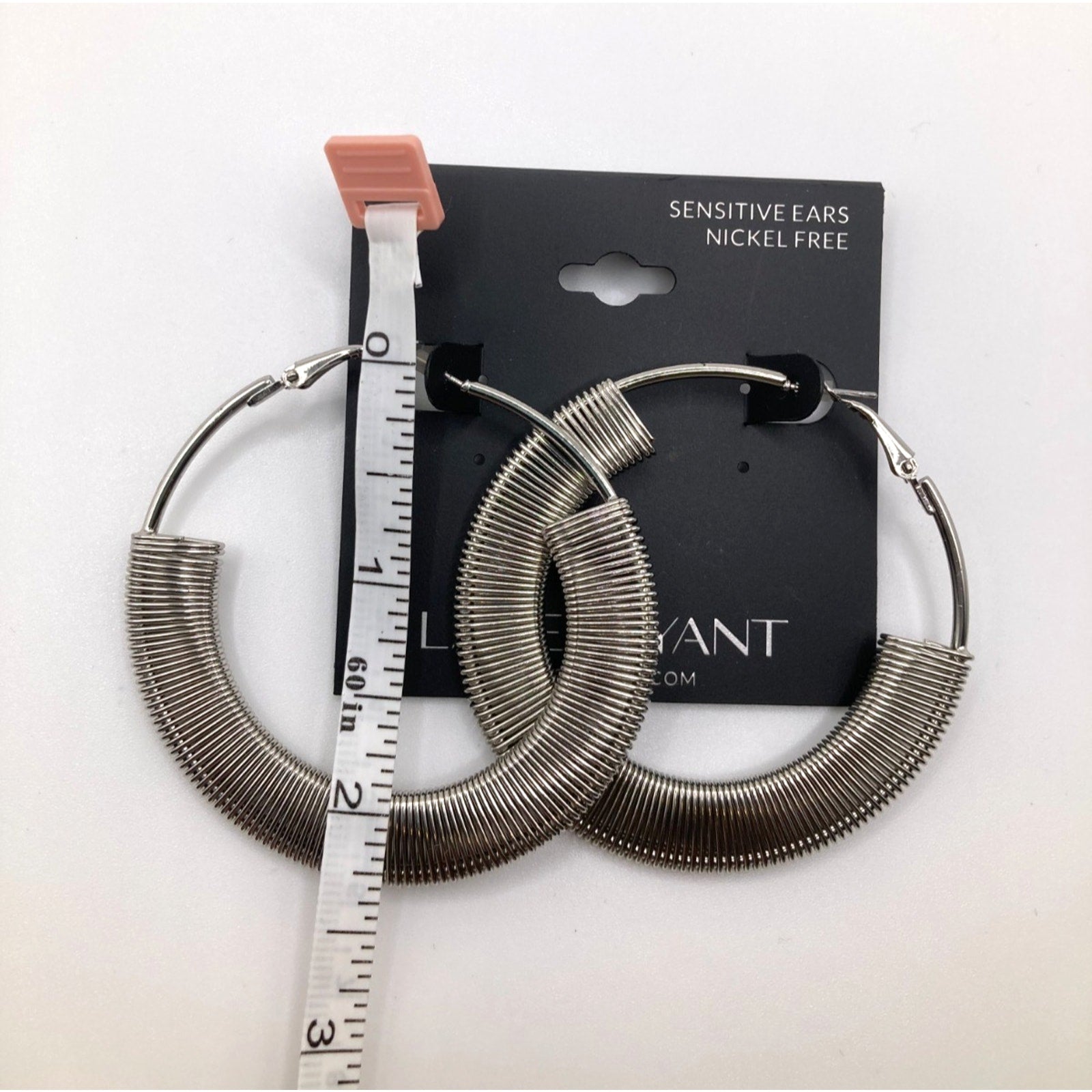 LANE BRYANT Industrial Sculptural Brutalist Silver Grey Tone Hoop Earrings 2"