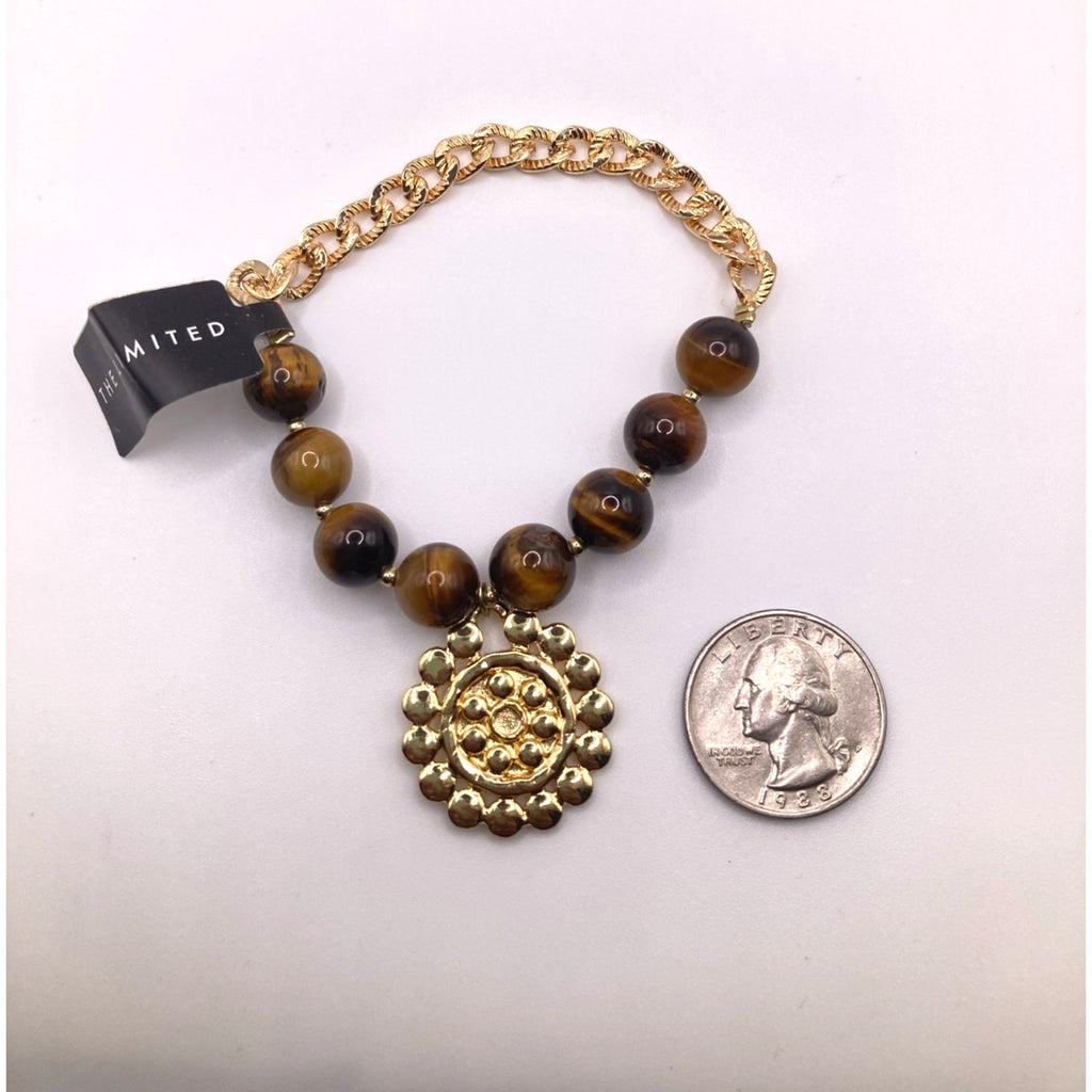 THE LIMITED Tiger's Eye Gold Tone Charm Stretch Bracelet