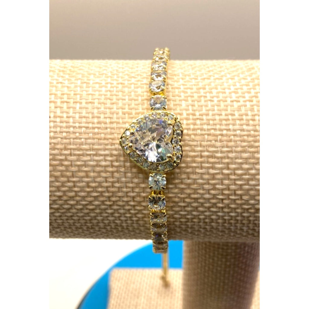 Heart Center Stone Slider Tennis Bracelet Made with Swarovski Elements Sz 9