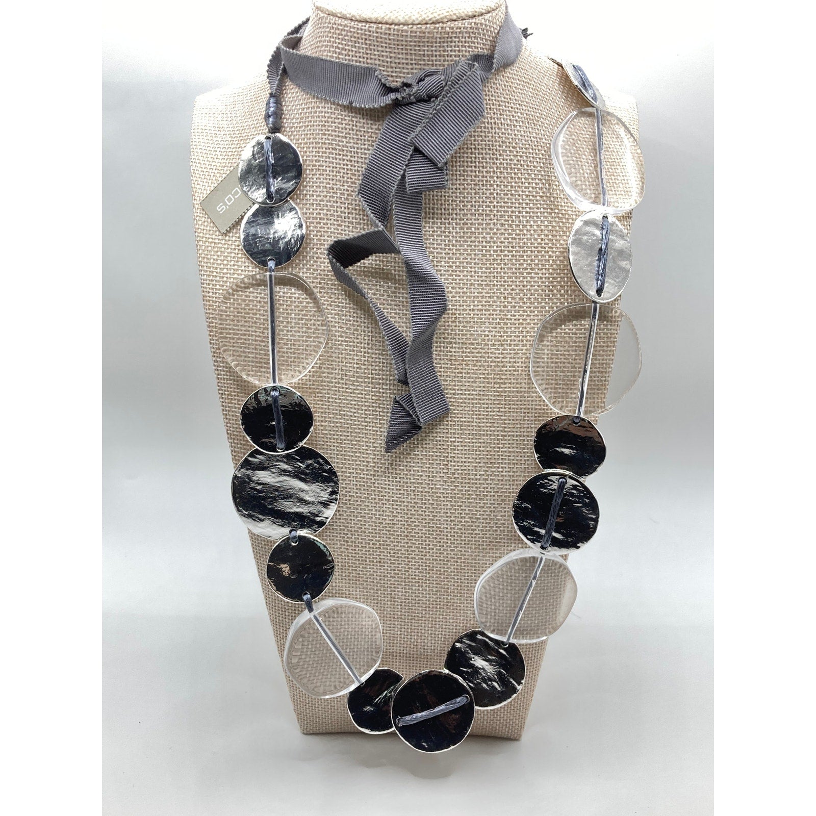 CHICO'S Textured Silver Tone & Translucent Shimmery Coins/Discs Station Necklace
