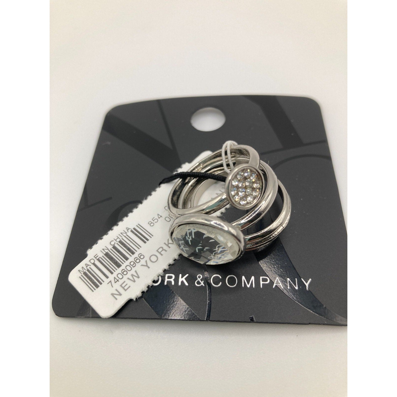 New York & Company Size 6 Women's 3-Stack Ring Set Silver Tone Clear Crystal