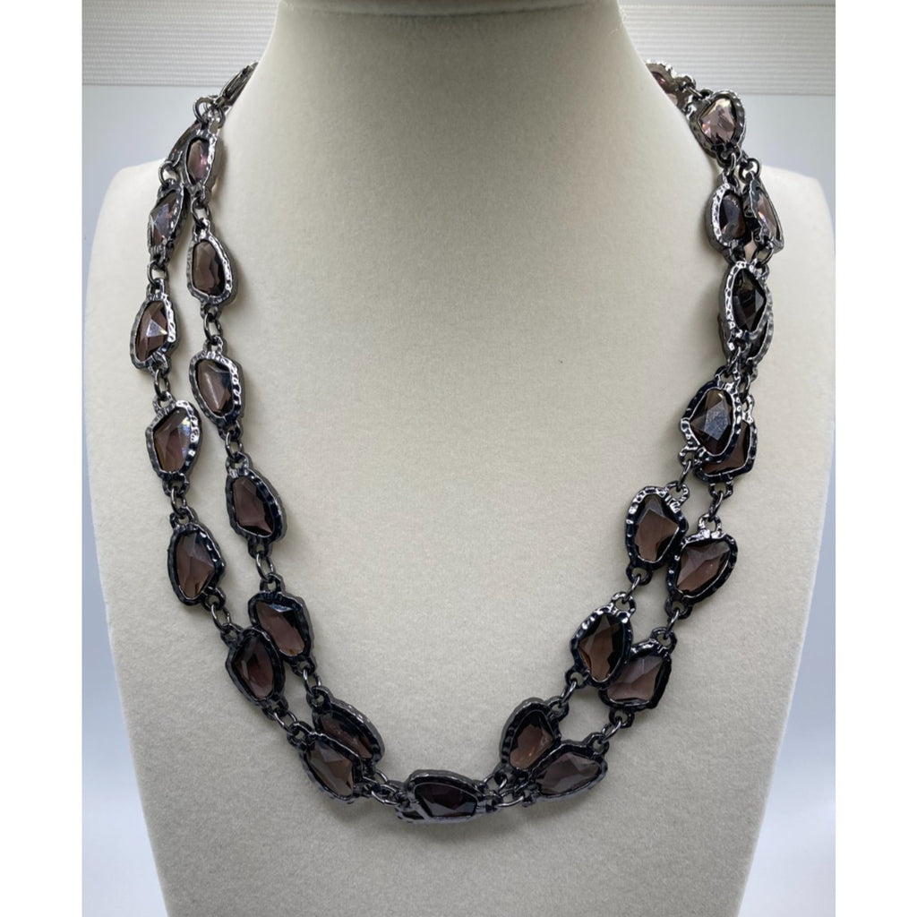 Chicos CZ Smoky Goth Purple Necklace Gunmetal Tone 38" Long Layering Necklace