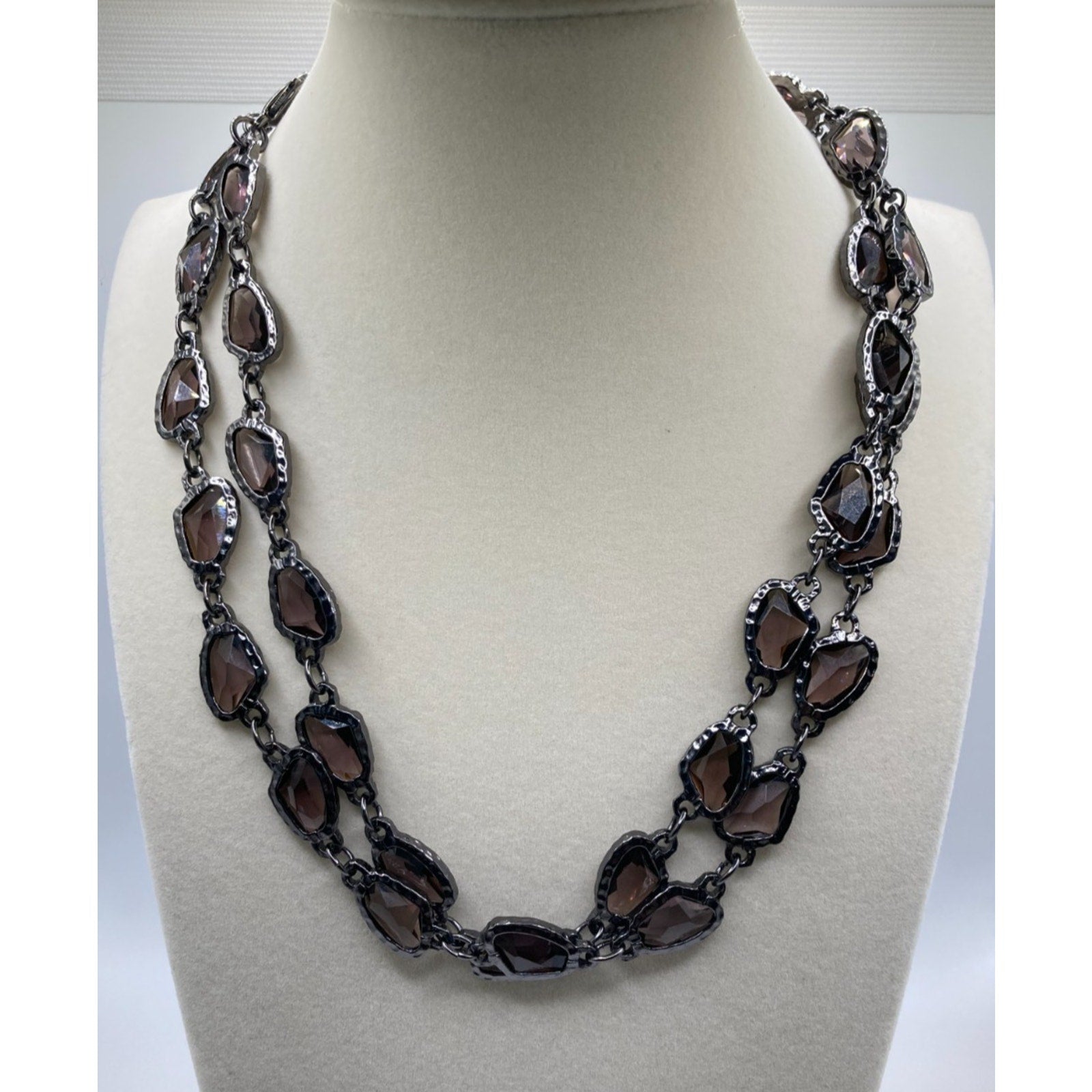 Chicos CZ Smoky Goth Purple Necklace Gunmetal Tone 38" Long Layering Necklace