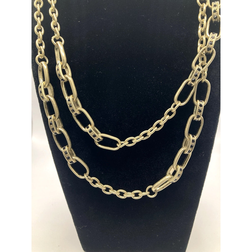Ann Taylor LOFT Black Studded Worn Gold Tone Mixed Chain Link Necklace 34"
