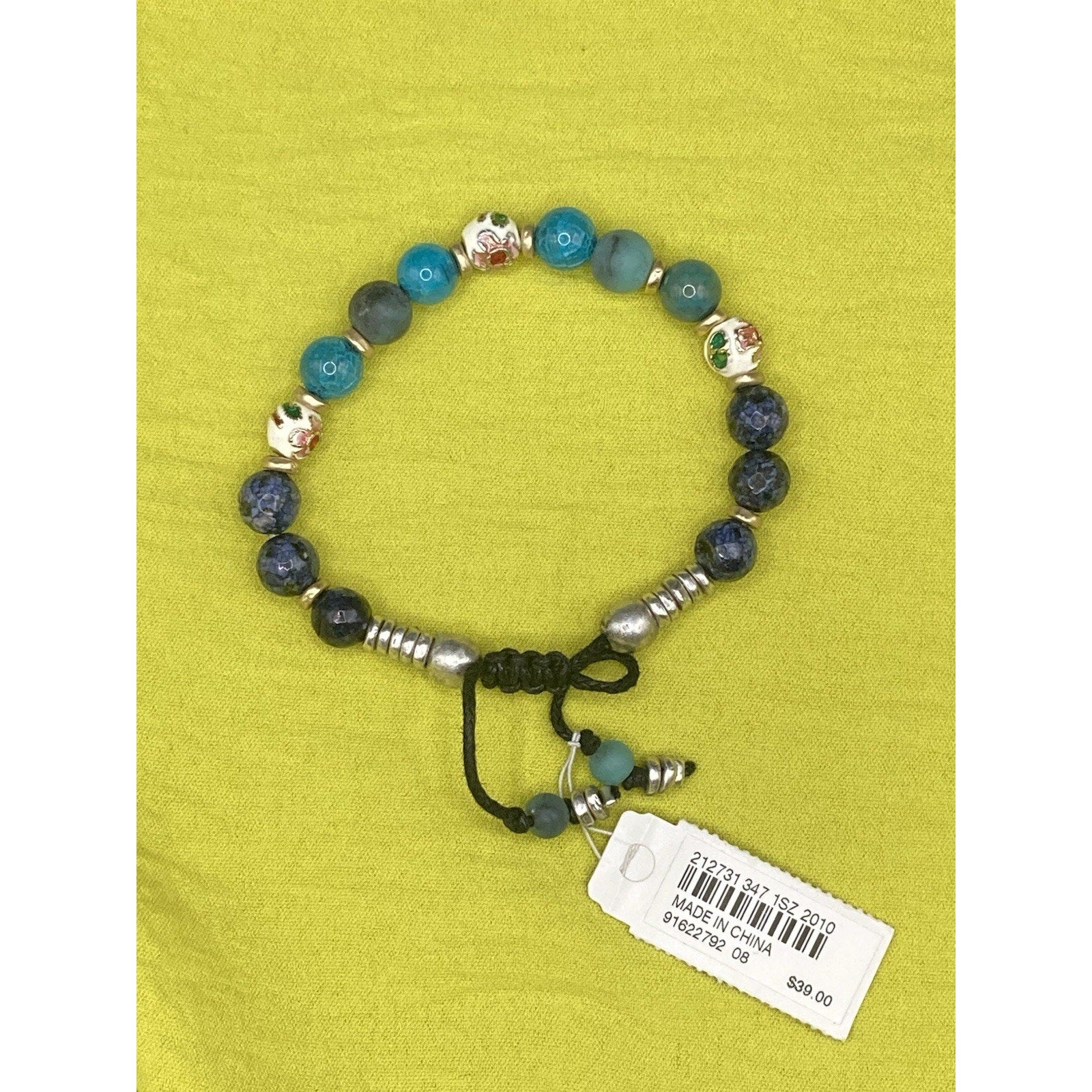 NEW NWT J. Jill Cloisonné Semi Precious Stone Bead Adjustable Bracelet $39 Tag