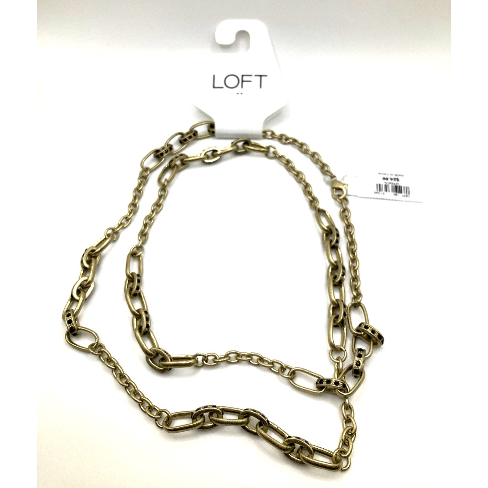 Ann Taylor LOFT Black Studded Worn Gold Tone Mixed Chain Link Necklace 34"