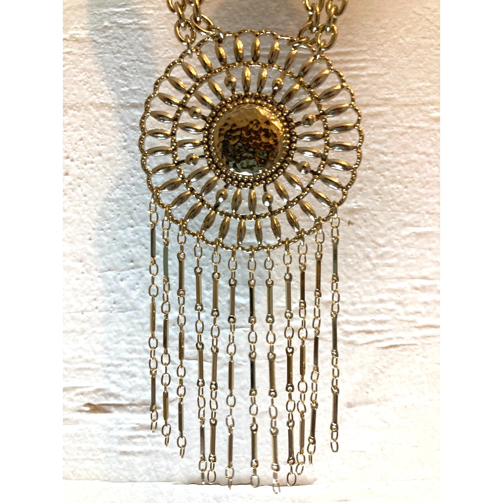 EXPRESS Metallic Gold Tone Tribal Boho Circle Station Statement Necklace 21" NEW