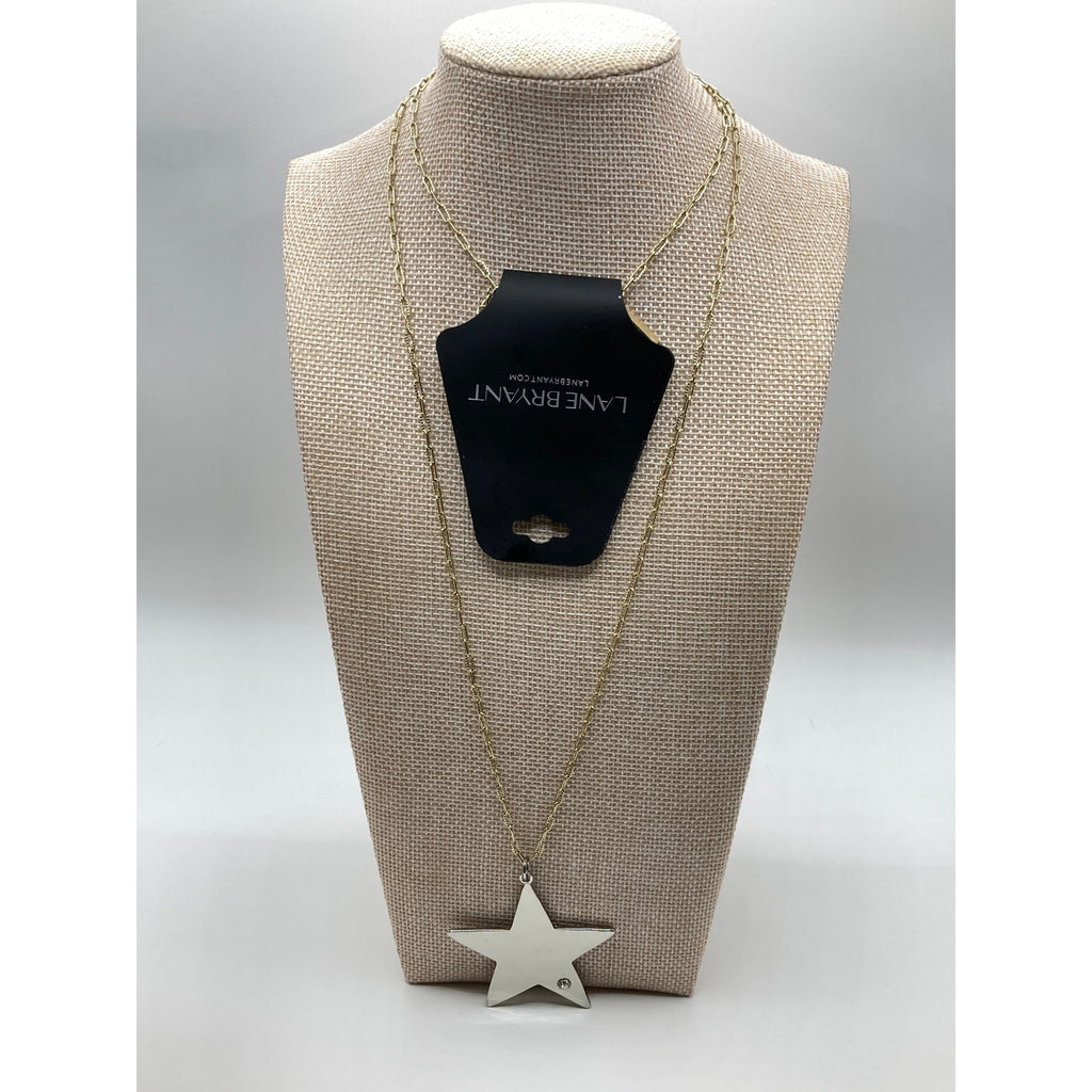 LANE BRYANT SILVER TONE HAMMERED STAR PENDANT Gold Tone Chain Necklace New