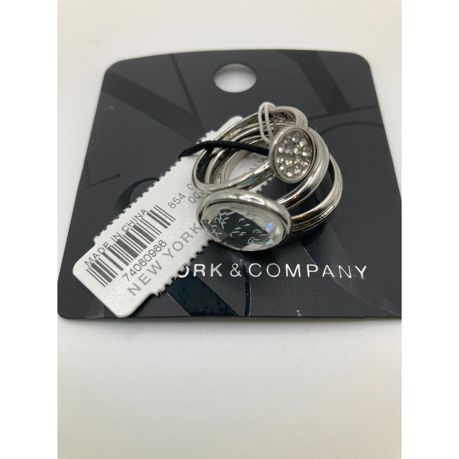 New York & Company Size 6 Women's 3-Stack Ring Set Silver Tone Clear Crystal