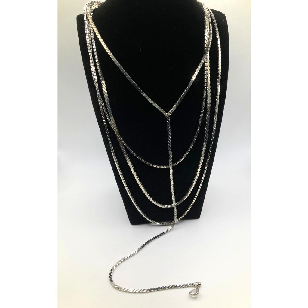 EXPRESS Elegant Silver Tone Layered Lariat Serpentine Chain & Cubic Zirconia 17"