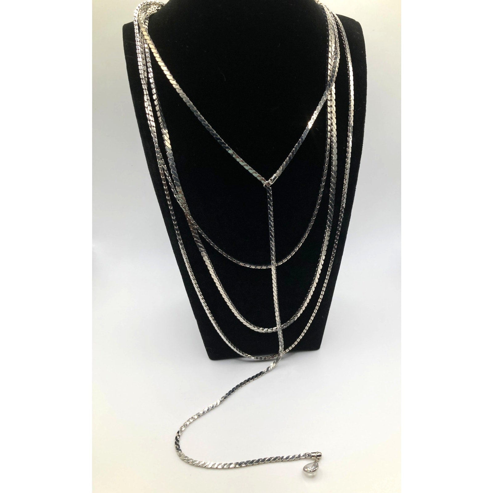 EXPRESS Elegant Silver Tone Layered Lariat Serpentine Chain & Cubic Zirconia 17"