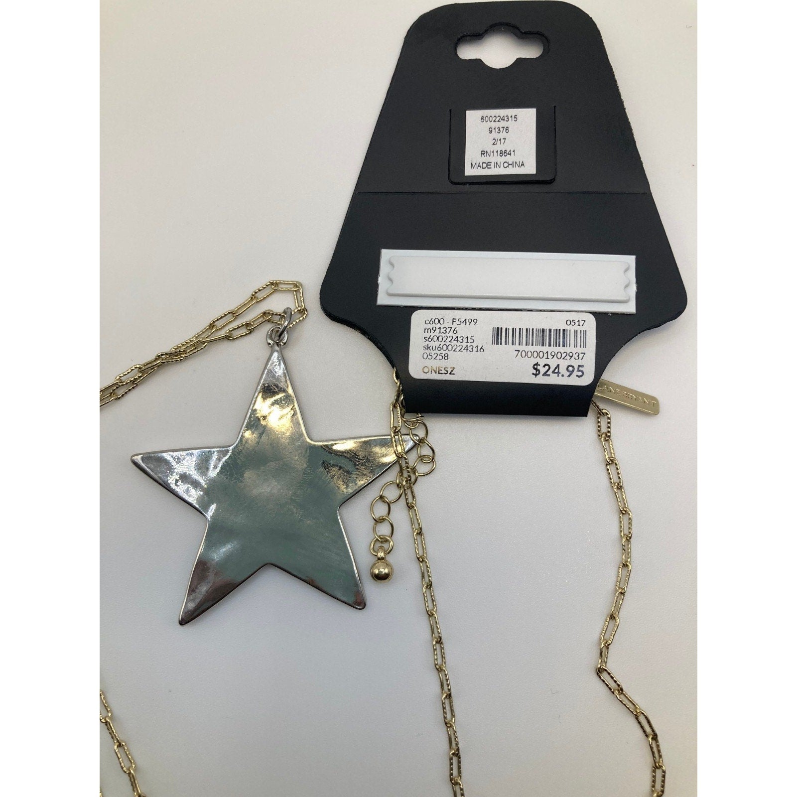 LANE BRYANT SILVER TONE HAMMERED STAR PENDANT Gold Tone Chain Necklace New