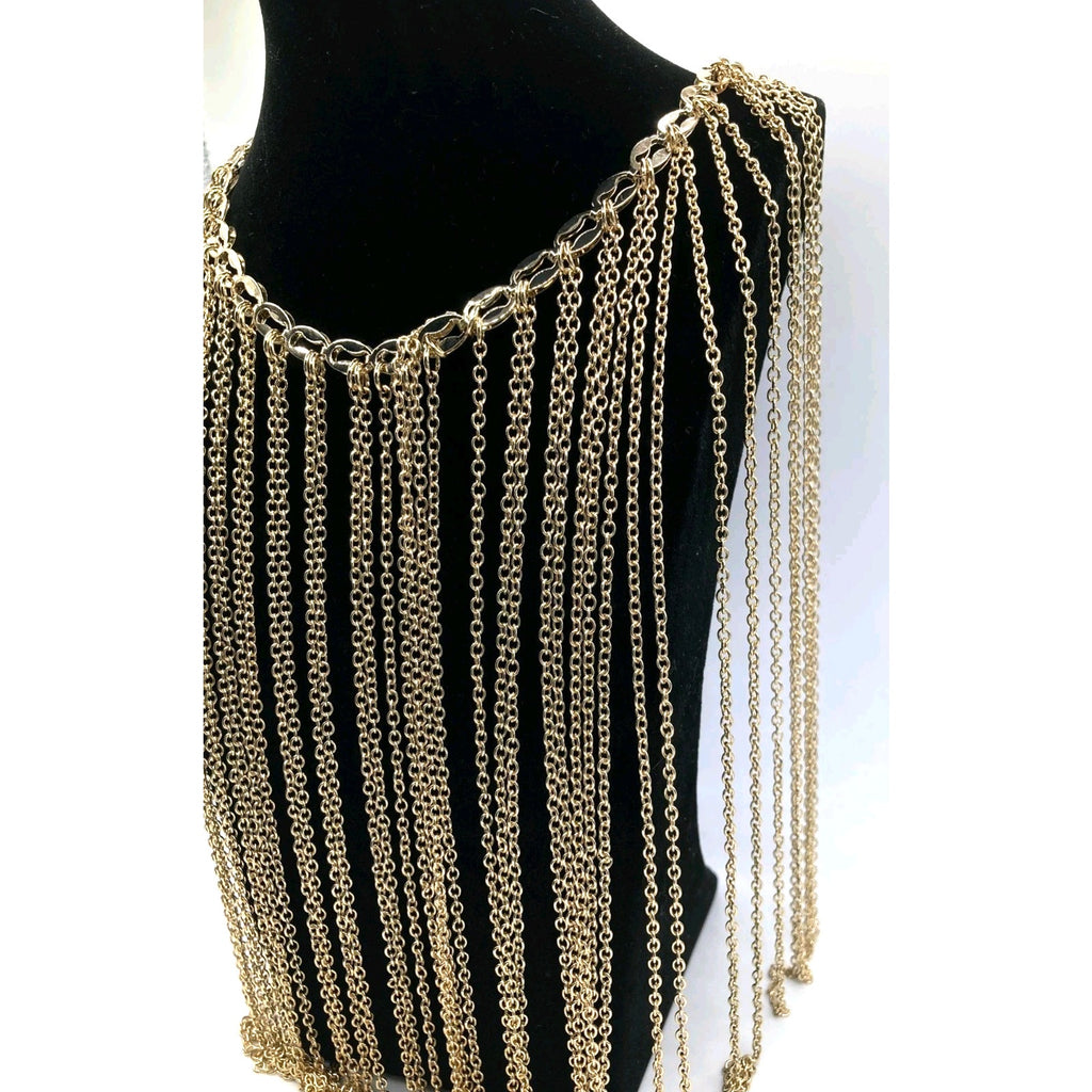 Anna & Ava Gold Tone Fringe Bib Cascading Collar Necklace Maximalist