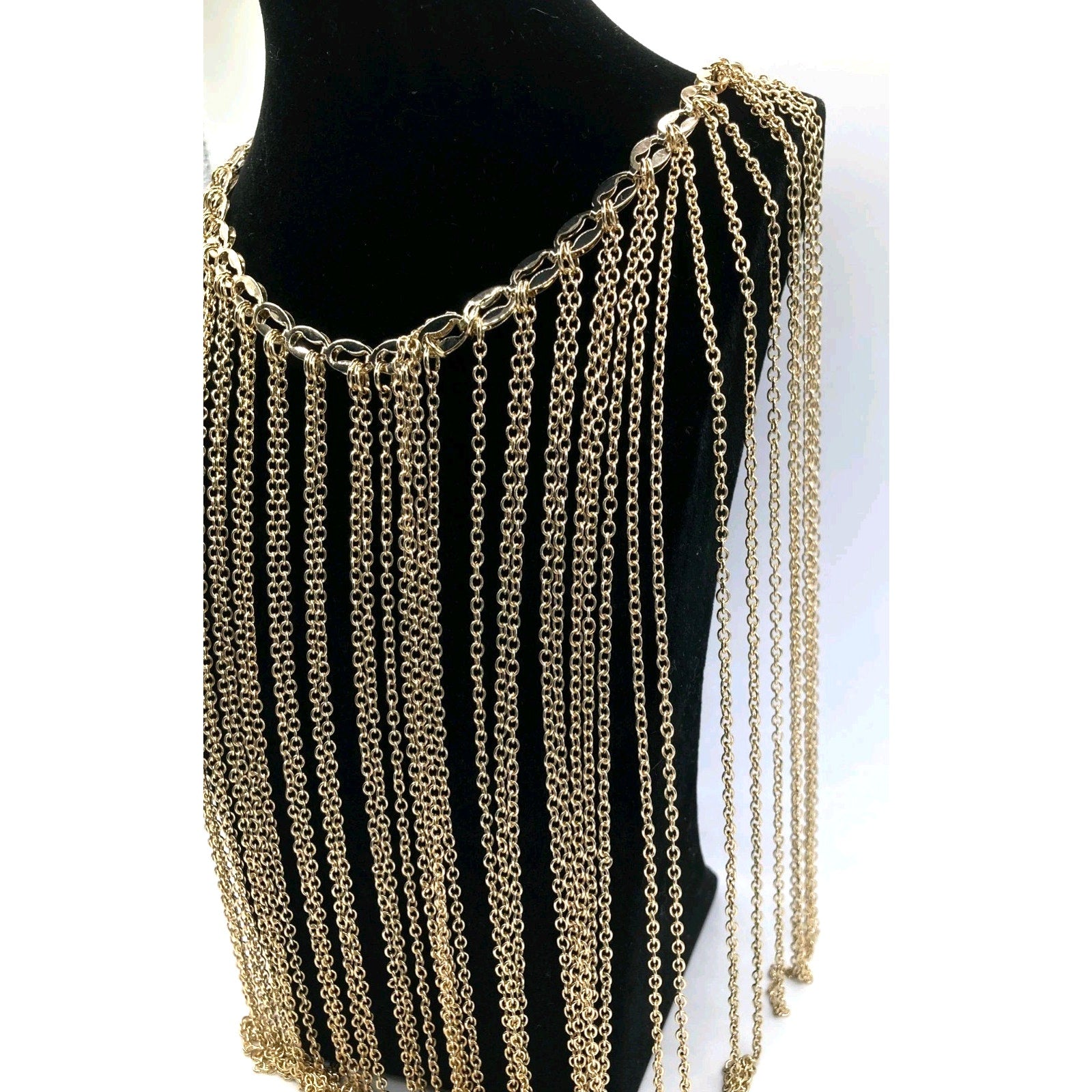 Anna & Ava Gold Tone Fringe Bib Cascading Collar Necklace Maximalist