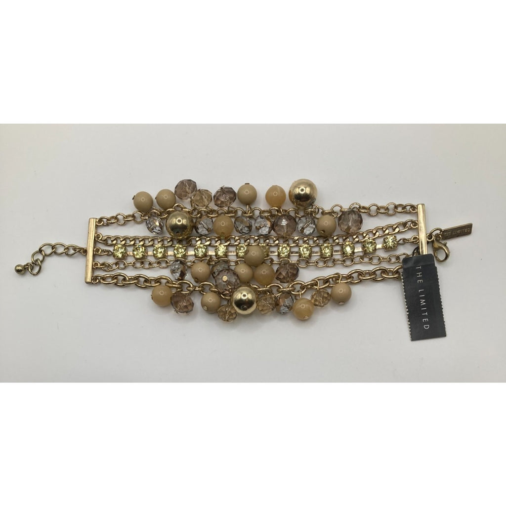 THE LIMITED Multi-strand Chunky Gold Tone Bauble Rhinestone Bracelet Nude/Green