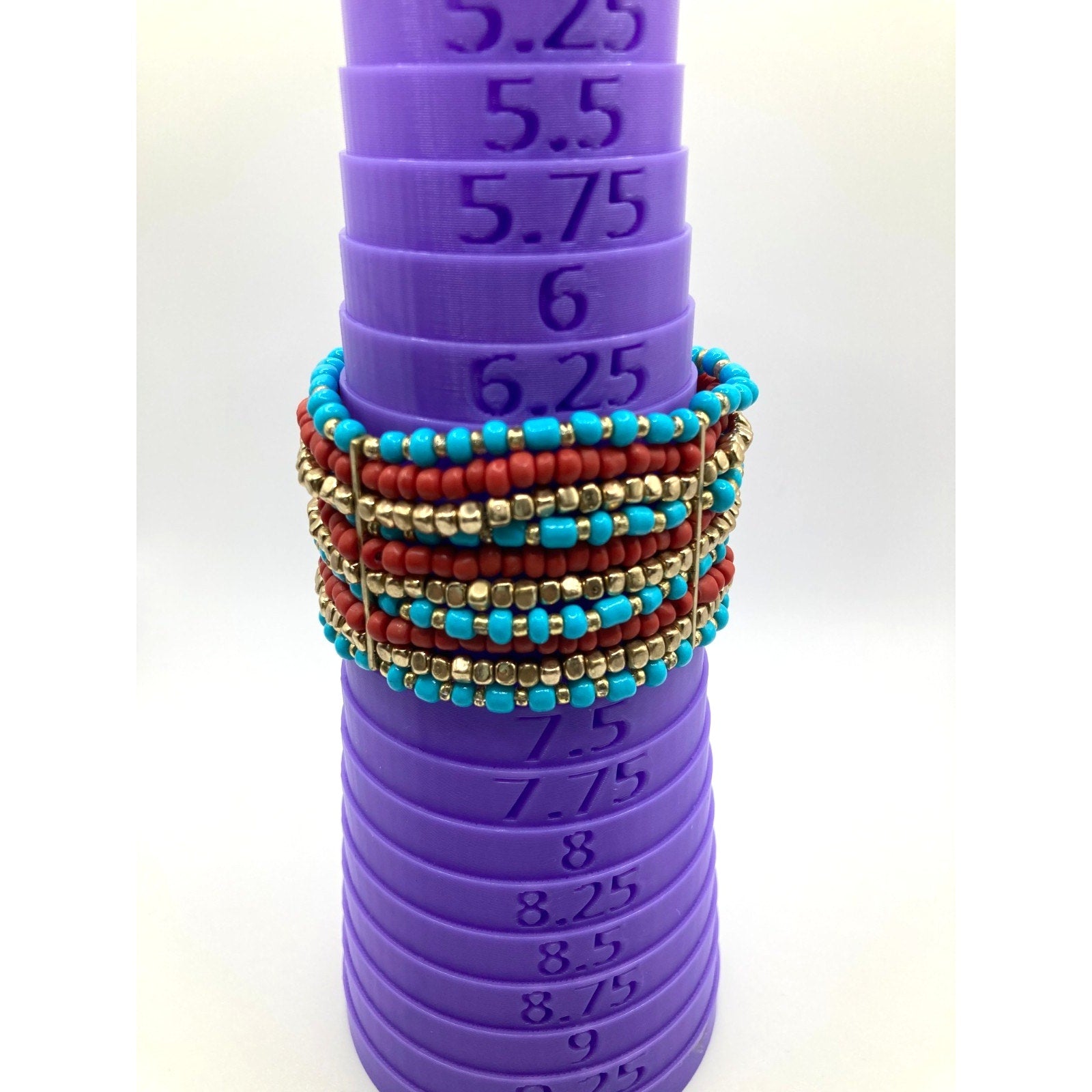 Multi-layered Stacked Western Vivid Red, Gold, Turquoise Bracelet Size 7.25