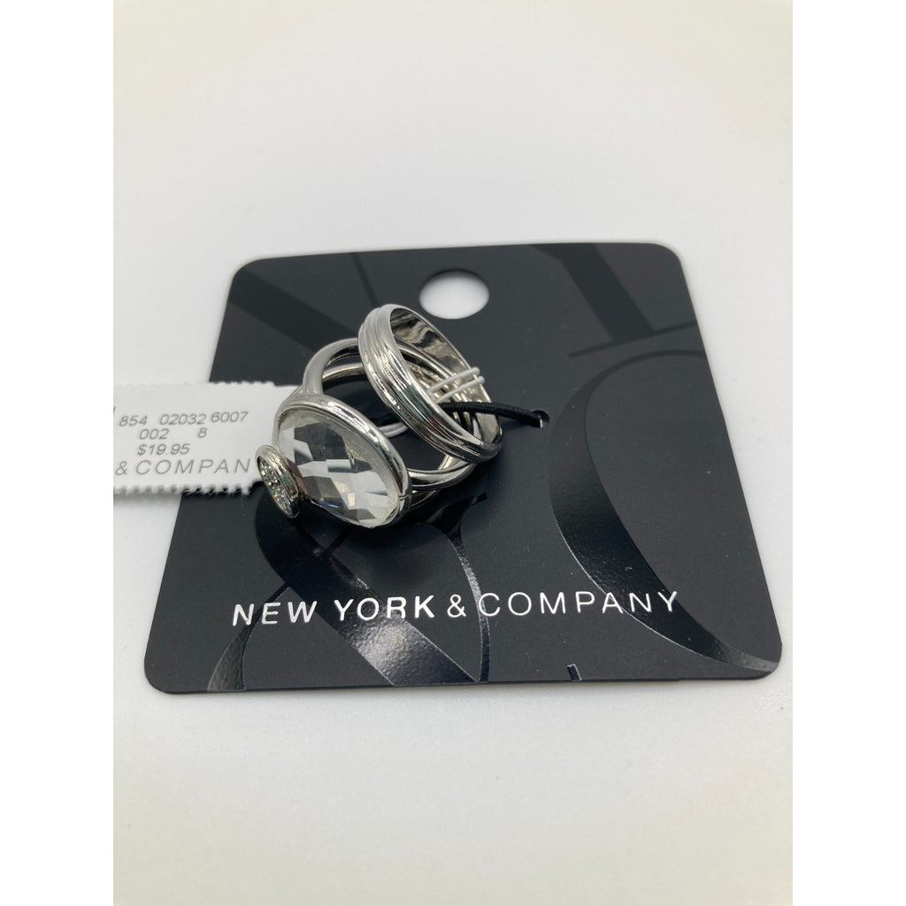 New York & Company Size 6 Women's 3-Stack Ring Set Silver Tone Clear Crystal