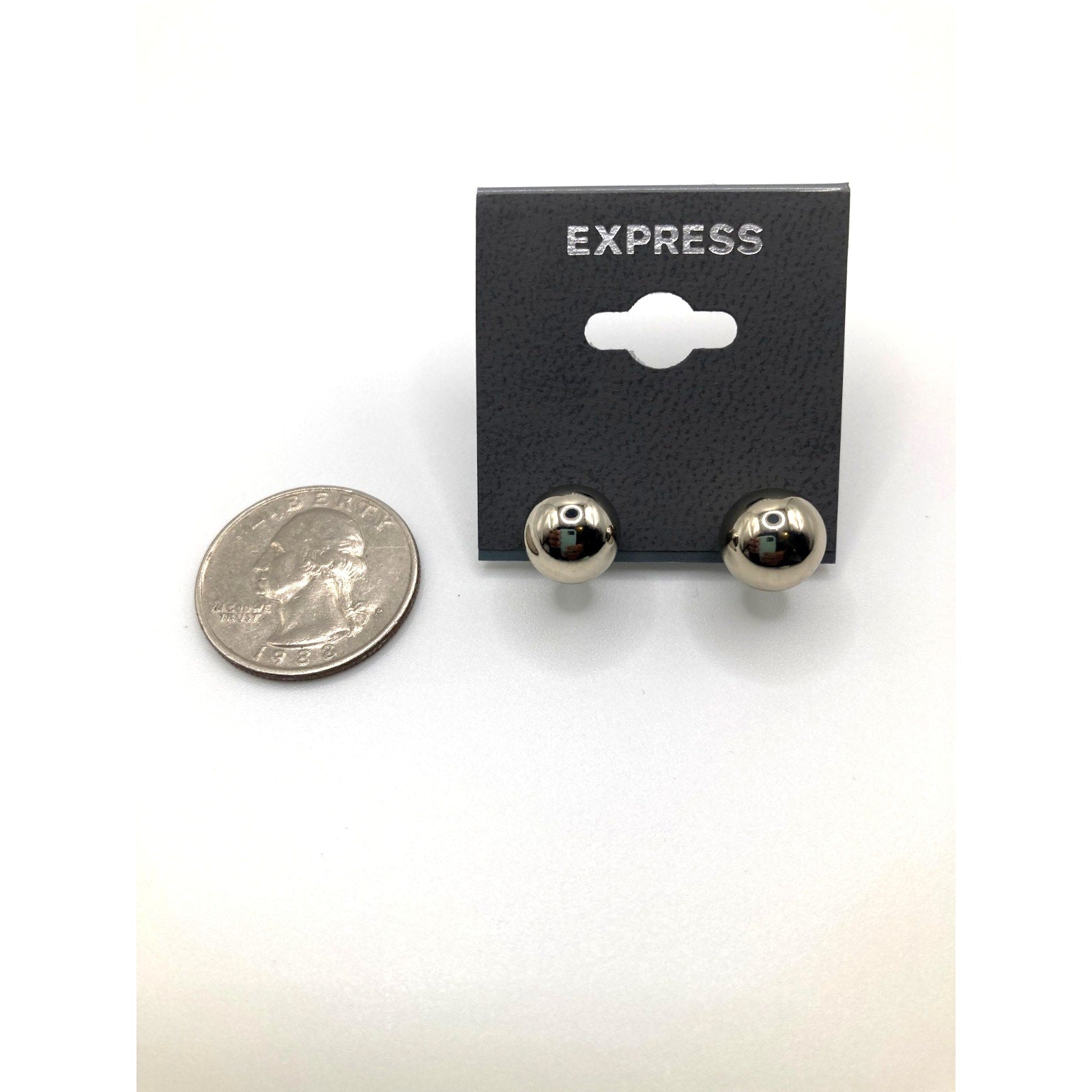 EXPRESS Silver Tone Bauble Stud Faux Pearl Bead Earrings NEW