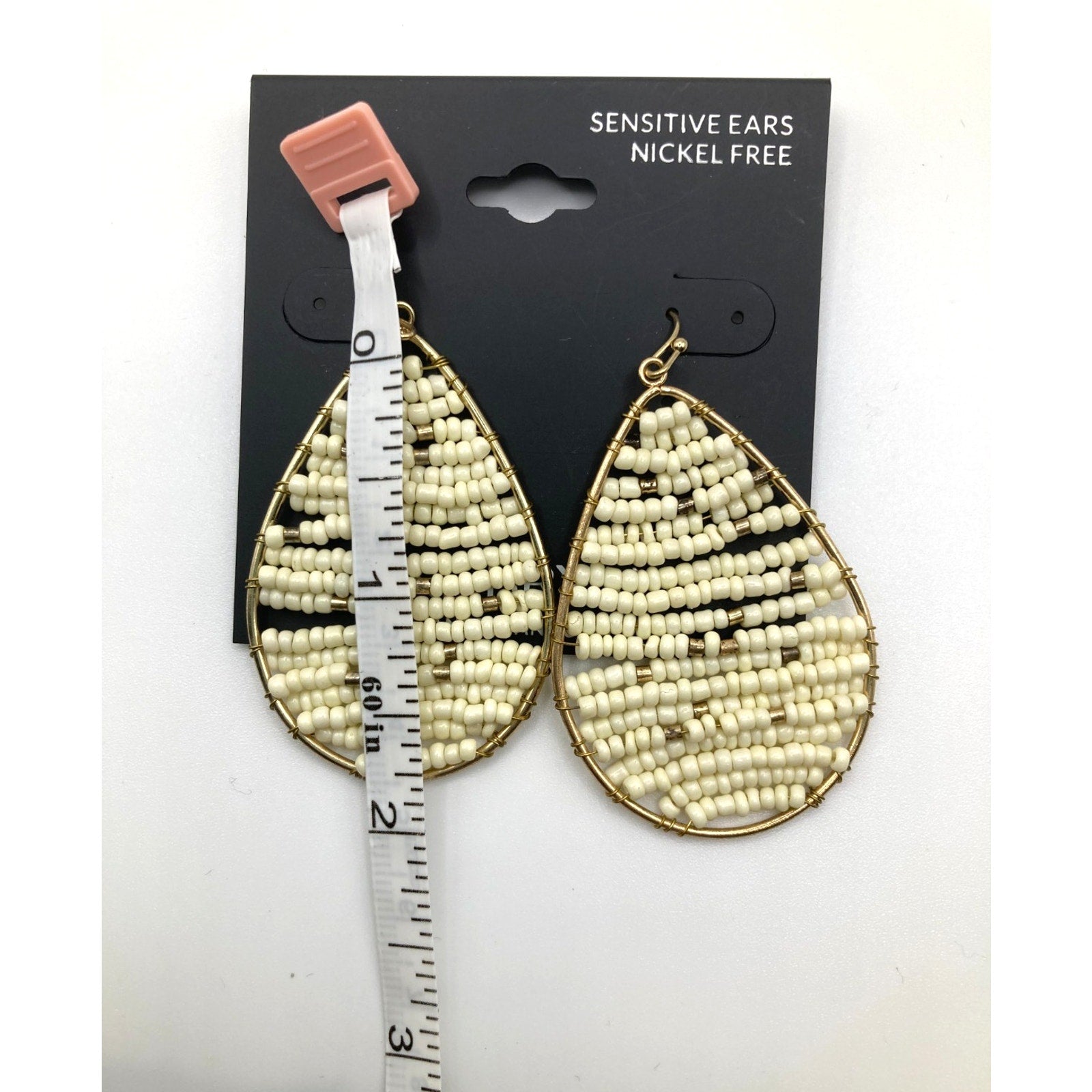LANE BRYANT Fan Teardrop Cream Beaded & Wire Dangle Earrings 2"