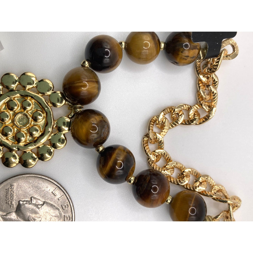 THE LIMITED Tiger's Eye Gold Tone Charm Stretch Bracelet