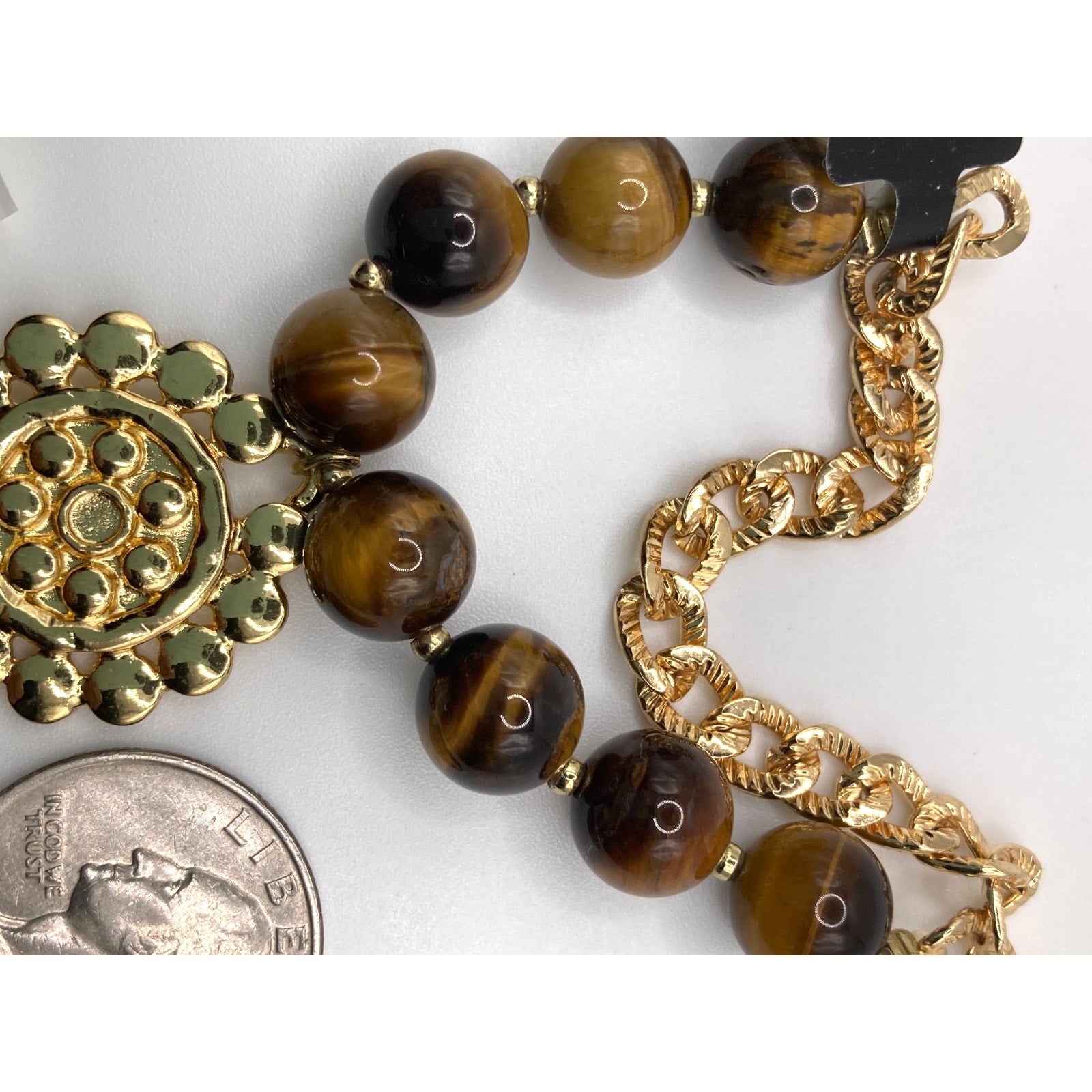 THE LIMITED Tiger's Eye Gold Tone Charm Stretch Bracelet