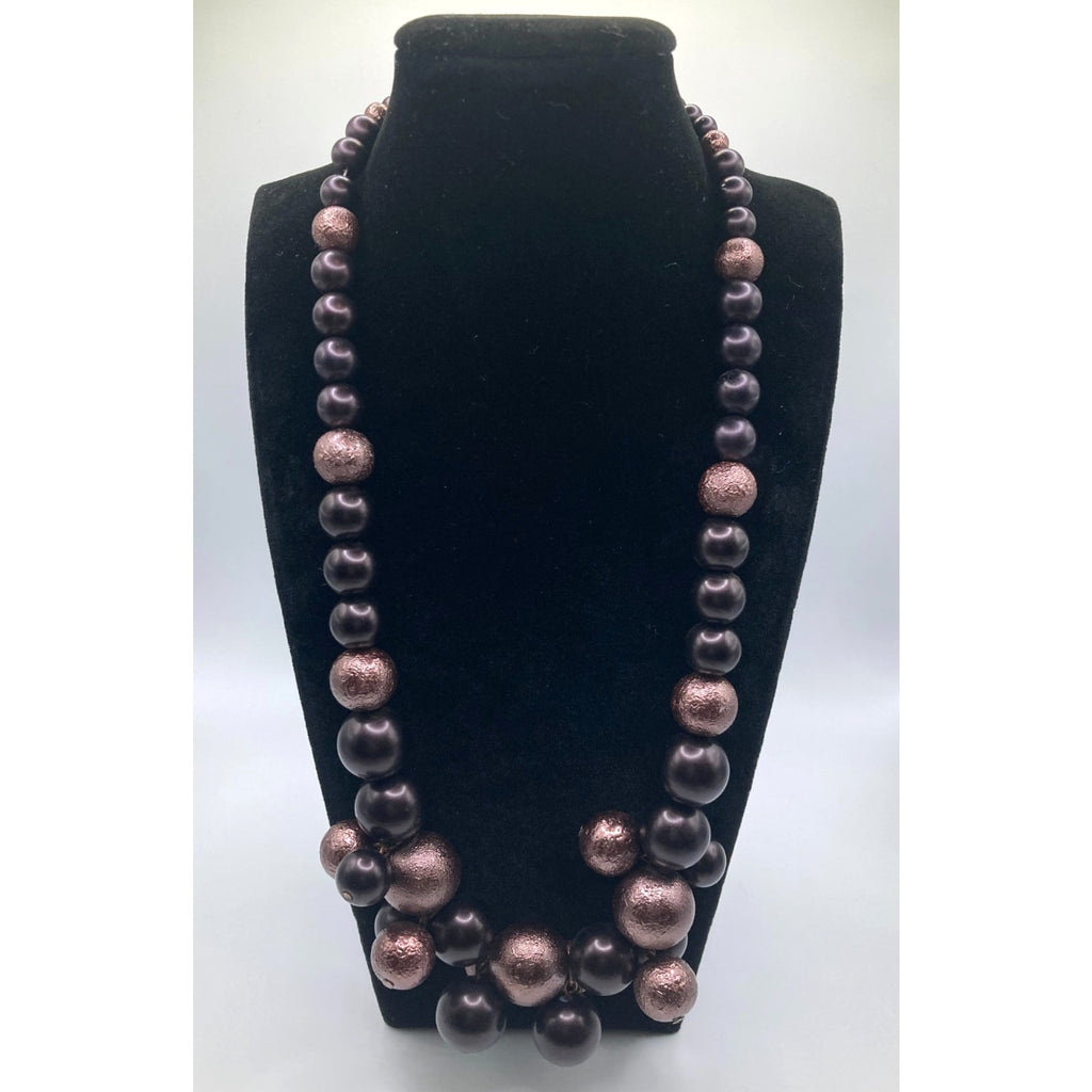 Coldwater Creek Chunky Beaded Brown & Dark Copper Tone Cluster Necklace 21"
