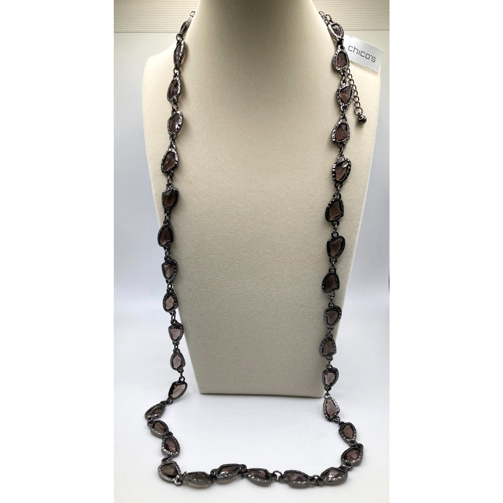 Chicos CZ Smoky Goth Purple Necklace Gunmetal Tone 38" Long Layering Necklace