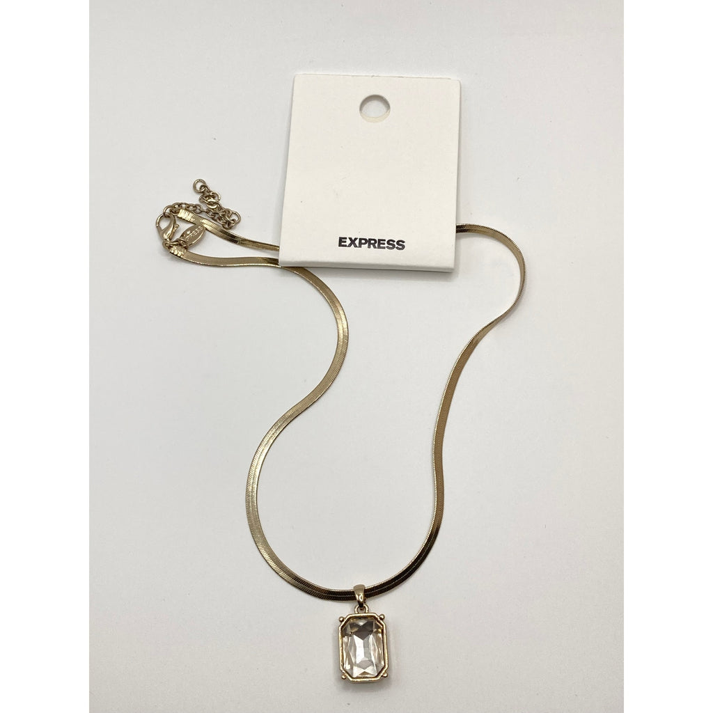 EXPRESS Gold Tone Clear Pendant Herringbone Chain Necklace 16" NEW