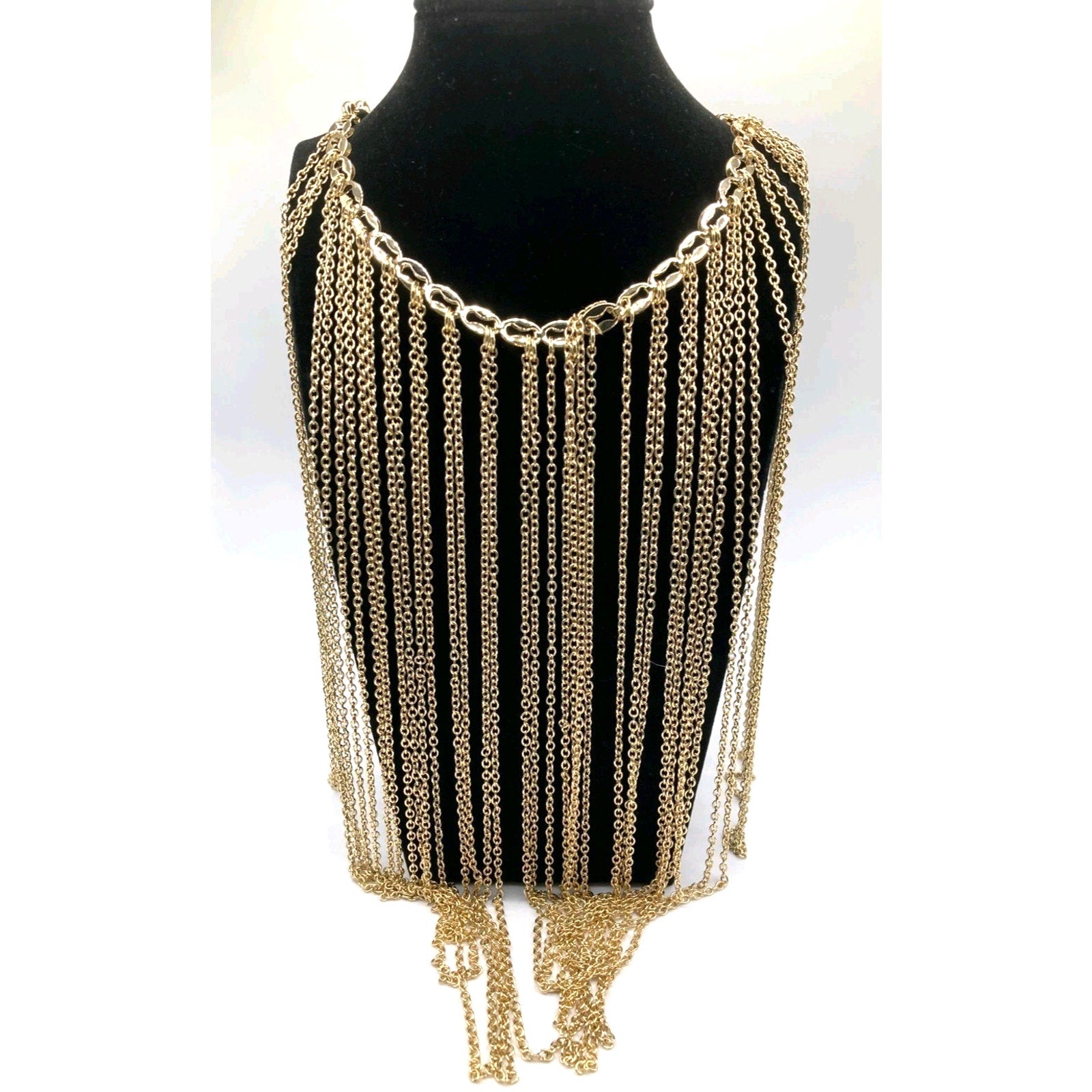 Anna & Ava Gold Tone Fringe Bib Cascading Collar Necklace Maximalist