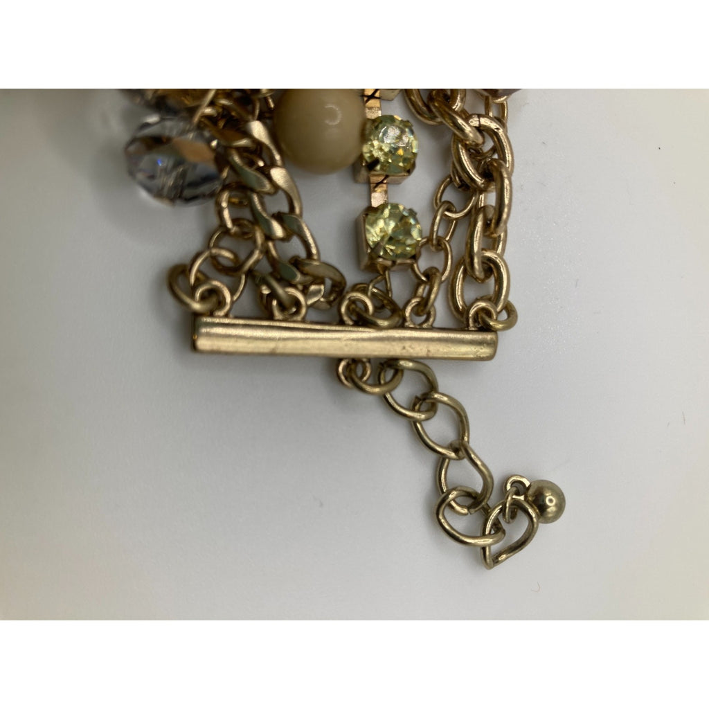 THE LIMITED Multi-strand Chunky Gold Tone Bauble Rhinestone Bracelet Nude/Green