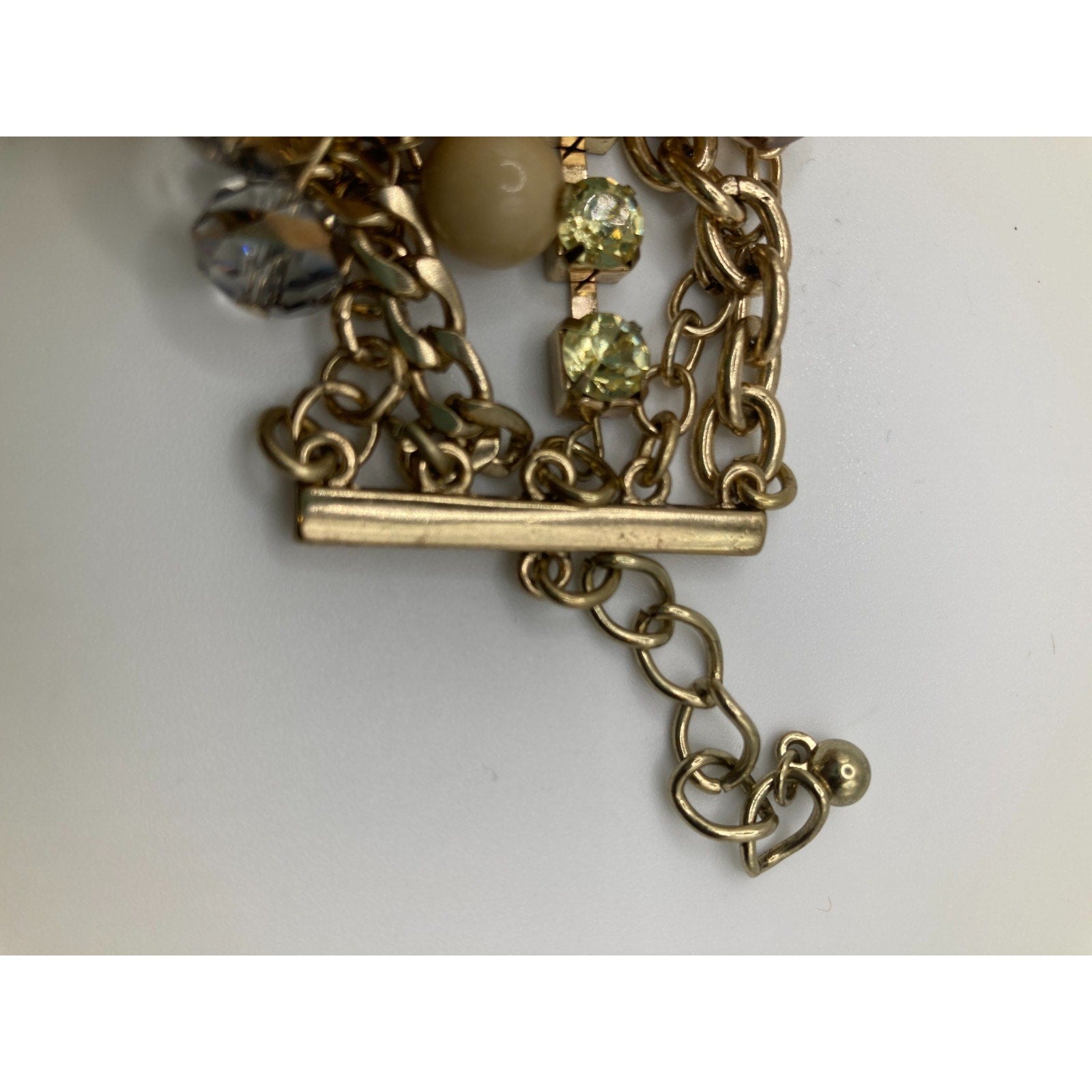 THE LIMITED Multi-strand Chunky Gold Tone Bauble Rhinestone Bracelet Nude/Green