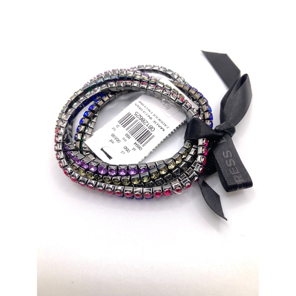 EXPRESS Multicolor Rhinestone on Grey Tone Metal Stretch Bracelets Set