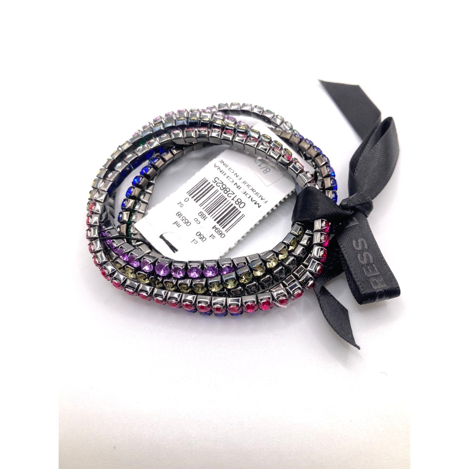 EXPRESS Multicolor Rhinestone on Grey Tone Metal Stretch Bracelets Set