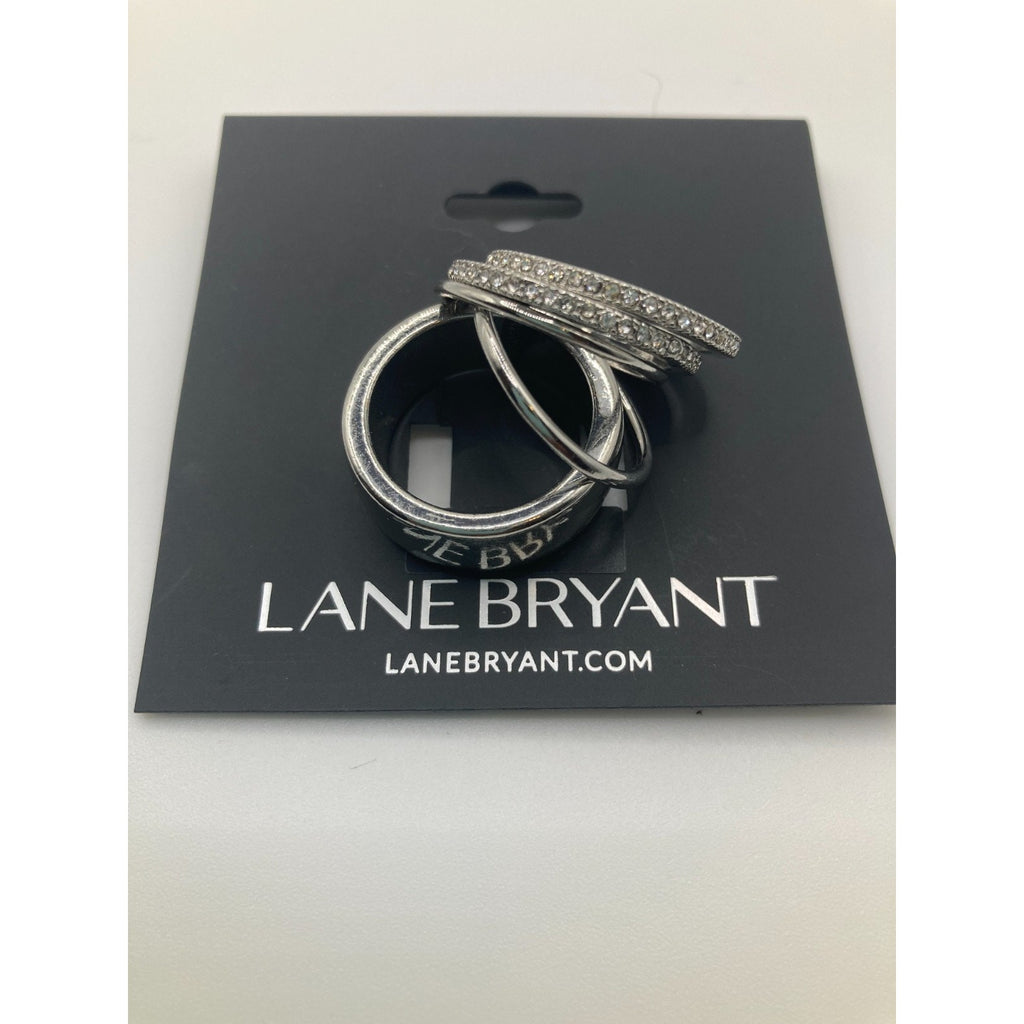 Lane Bryant Classic Polished Silver Tone and Rhinestone 5 Ring Set (Size 8)