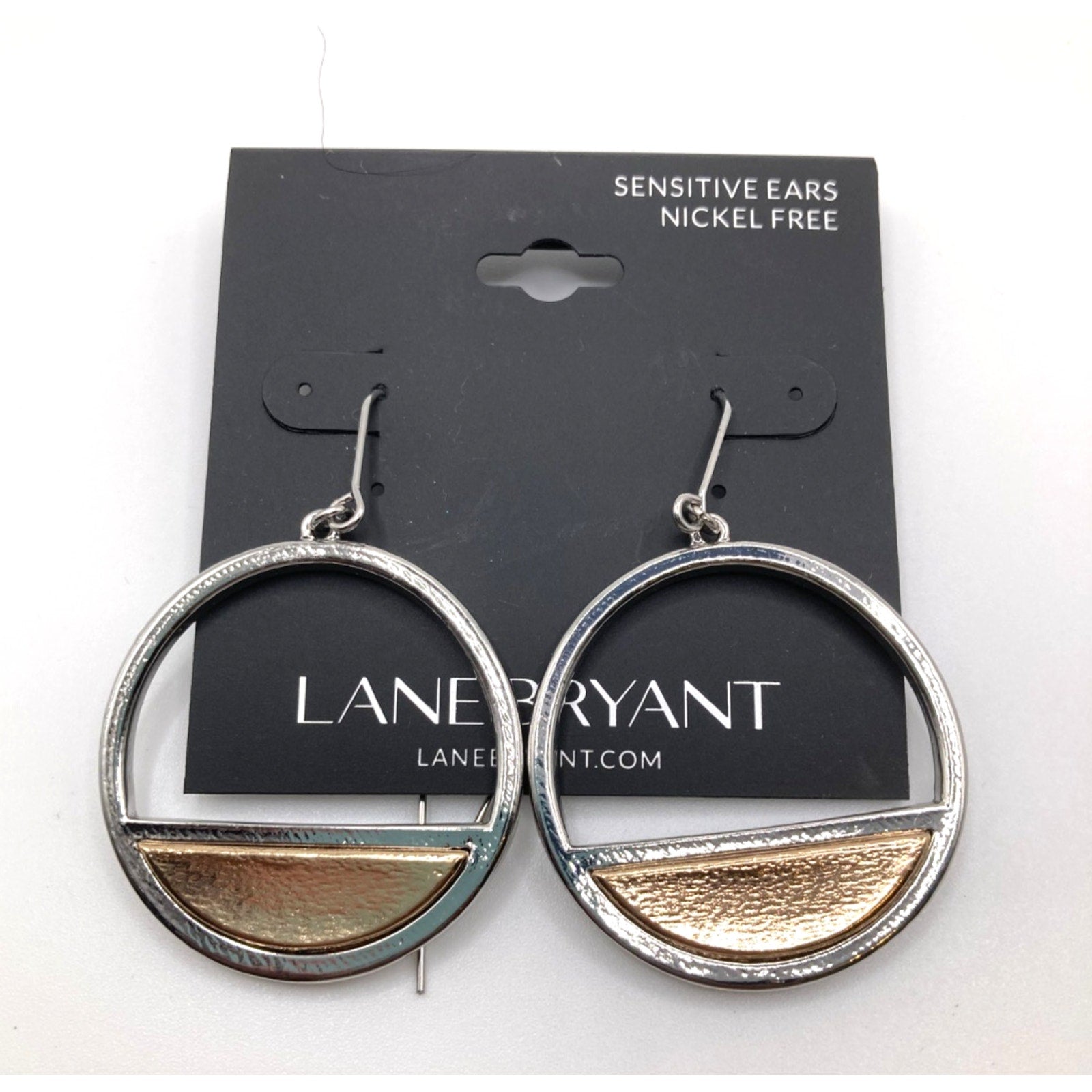 LANE BRYANT Textured Mixed Metal Partial Hoop Drop Earring Extra Long Hook Back