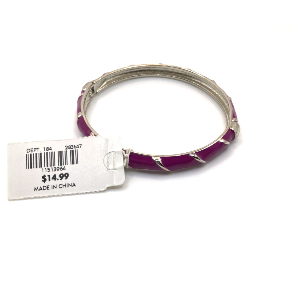 LOFT Thin Slim Silver Tone Purple Enamel Striped Hinged Bracelet Size 7