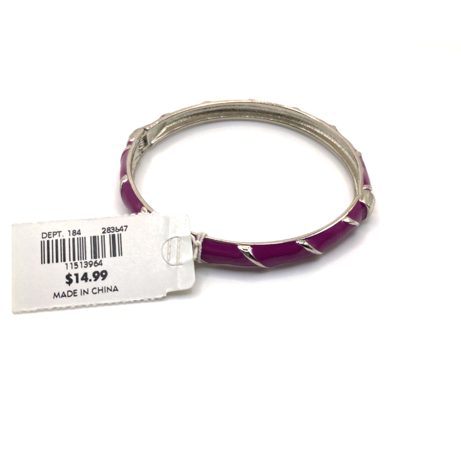 LOFT Thin Slim Silver Tone Purple Enamel Striped Hinged Bracelet Size 7
