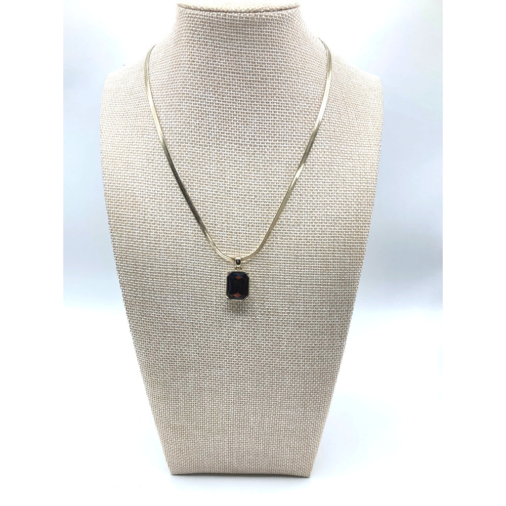 EXPRESS Gold Tone Burgundy Pendant Choker Snake Chain Necklace 14" NEW
