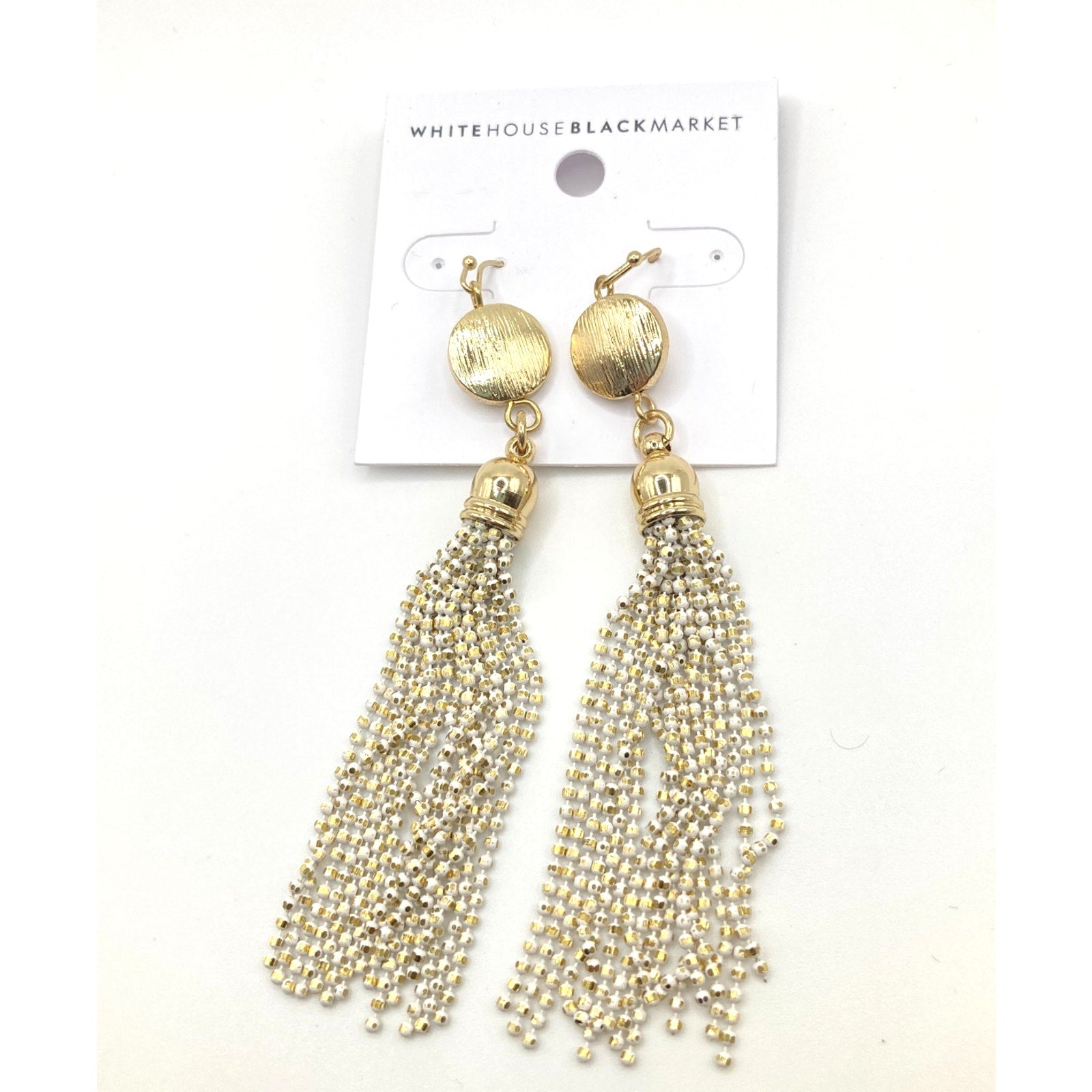 WHITE HOUSE/BLACK MARKET Gold Tone w/ White Tassel Chain Dangle Earrings~3in