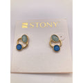 STONY Gold Tone Orbit Ring Blue and Seafoam Green Faux Stone Stud Earrings New