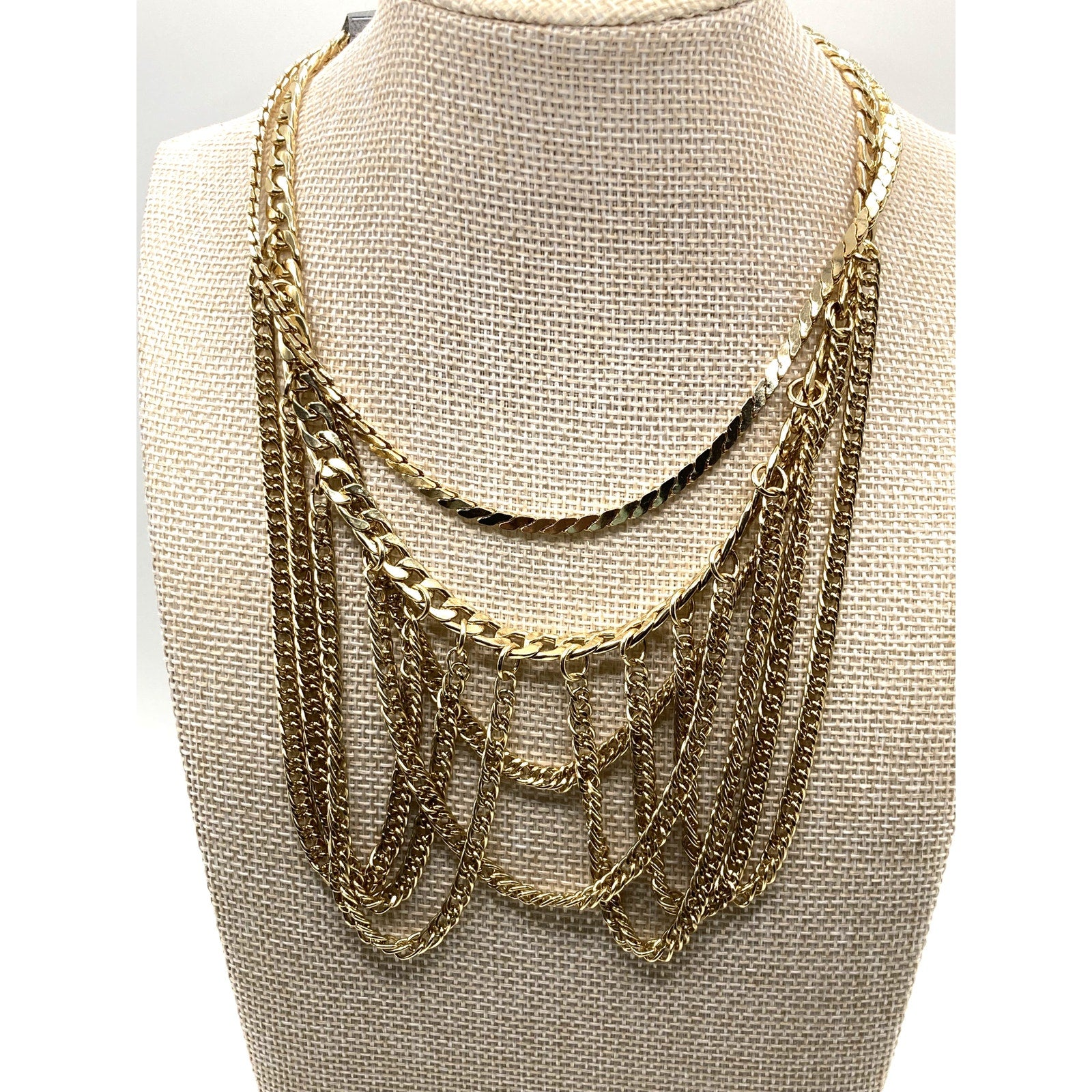 EXPRESS Gold Tone Multi Strand Draping Multi Layered Choker Necklace