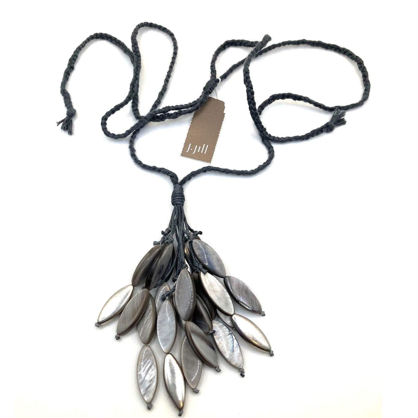 J JILL Grey Dangle Cluster Sculpted-Shell Tassel Pendant Necklace 32"