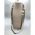 Lane Bryant Steel Grey Tone Statement Necklace Faux Pearls & Mixed Chain 60"